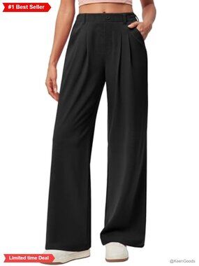 Wide Leg Dress Pants Pull On Work Pants Business Casual Pleated